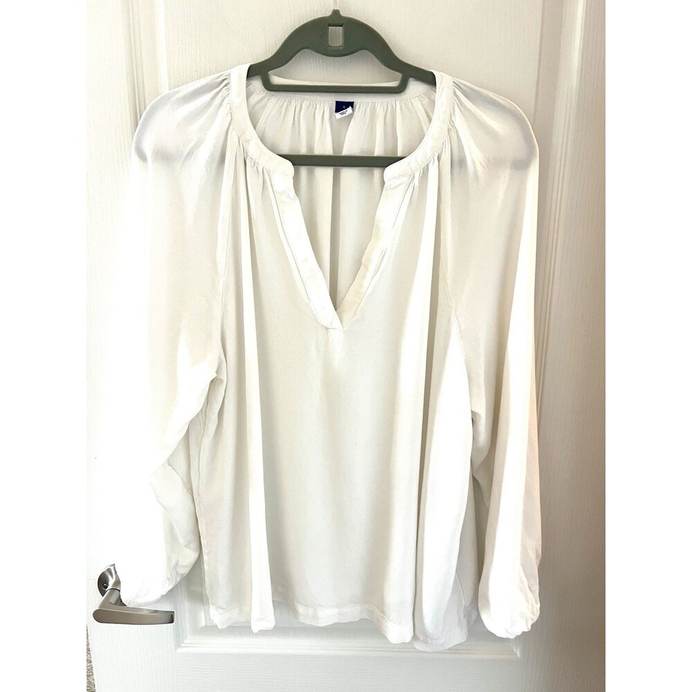 Ladies' White Cotton Peasant Blouse OLD NAVY Size L See Through minimalist - Picture 3 of 12